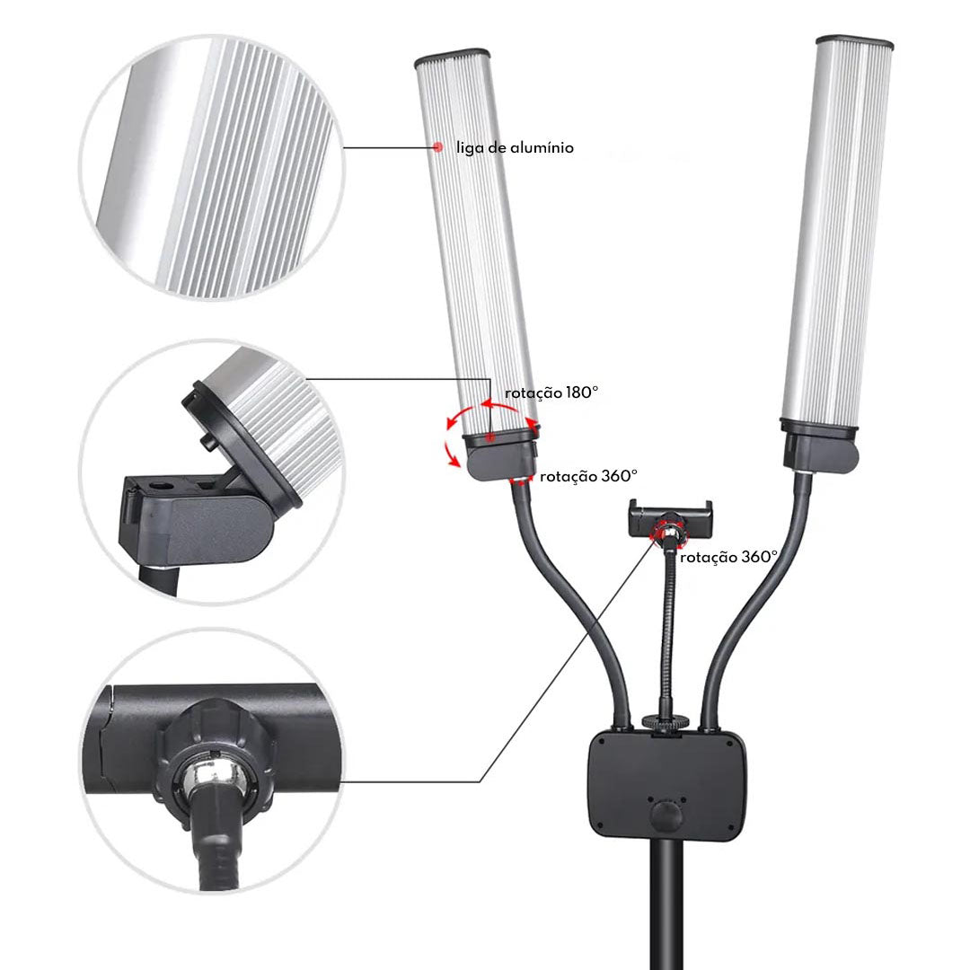 FB Double Lamp - Kit Iluminação Led c/ Braço Duplo e Tripé